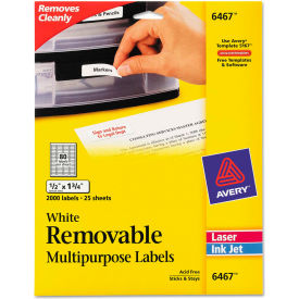 Avery Consumer Products 6467 Avery® Removable Inkjet/Laser ID Labels, 1/2 x 1-3/4, White, 2000/Pack image.