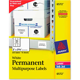 Avery Consumer Products 6572 Avery® Permanent ID Labels, Laser/Inkjet, 2 x 2-5/8, White, 225/Pack image.