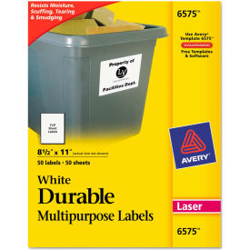 Avery Consumer Products 6575 Avery® Permanent Durable ID Laser Labels, 8-1/2 x 11, White, 50/Pack image.