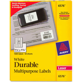 Avery Consumer Products 6576 Avery® Permanent Durable ID Laser Labels, 1-1/4 x 1-3/4, White, 1600/Pack image.