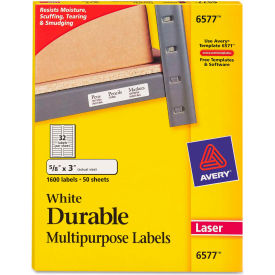 Avery Consumer Products 6577 Avery® Permanent Durable ID Laser Labels, 5/8 x 3, White, 1600/Pack image.