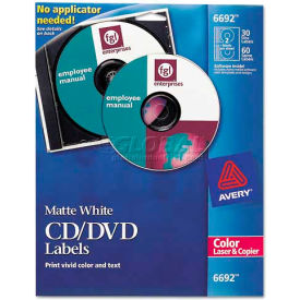 Avery-Dennison 6692 Avery 6692 Laser CD/DVD Labels, Matte White, 30/Pack image.