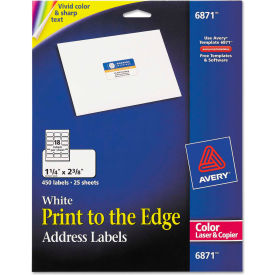 Avery Consumer Products 6871 Avery® Address Labels for Color Laser & Copier, 1-1/4 x 2-3/8, Matte White, 450/Pack image.