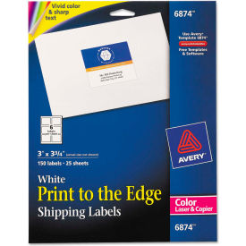 Avery Consumer Products 6874 Avery® Shipping Labels for Color Laser & Copier, 3 x 3-3/4, Matte White, 150/Pack image.