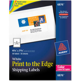 Avery Consumer Products 6876 Avery® Shipping Labels for Color Laser & Copier, 4-3/4 x 7-3/4, Matte White, 50/Pack image.