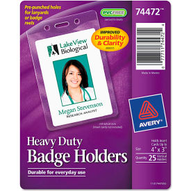 Avery Consumer Products 74472 Avery® Secure Top Heavy-Duty Badge Holders, Vertical, 3" x 4", Clear, 25/Pack image.
