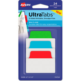 Avery Dennison Corporation 74754 Avery® Ultra Tabs Repositionable Tabs, 2" x 1-1/2", Primary Blue, Green, Red, 24/Pack image.