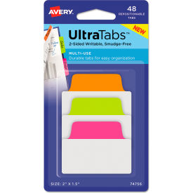 Avery Dennison Corporation 74756 Avery® Ultra Tabs Repositionable Tabs, 2" x 1-1/2", Neon Green, Orange, Pink, 48/Pack image.