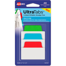 Avery Dennison Corporation 74757 Avery® Ultra Tabs Repositionable Tabs, 2" x 1-1/2", Primary Blue, Green, Red, 48/Pack image.