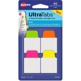 Avery Dennison Corporation 74759 Avery® Ultra Tabs Repositionable Tabs, 1" x 1-1/2", Neon Green, Pink, Yellow, Orange, 40/Pack image.