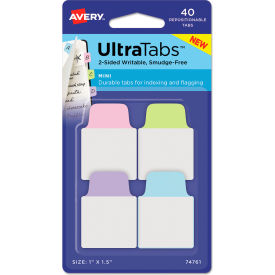 Avery Dennison Corporation 74761 Avery® Ultra Tabs Repositionable Tabs, 1" x 1-1/2", Pastel Blue, Green, Pink, Purple, 40/Pack image.
