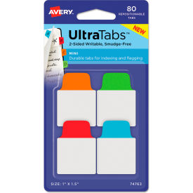 Avery Dennison Corporation 74763 Avery® Ultra Tabs Repositionable Tabs, 1" x 1-1/2", Primary Blue, Green, Orange, Red, 80/Pack image.
