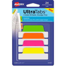 Avery Dennison Corporation 74767 Avery® Ultra Tabs Repositionable Tabs, 2-1/2" x 1", Neon Green, Orange, Pink, Yellow, 24/Pack image.