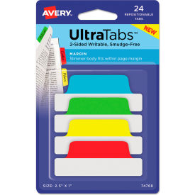 Avery Dennison Corporation 74768 Avery® Ultra Tabs Repositionable Tabs, 2-1/2" x 1", Primary Green, Red, Yellow, Blue, 24/Pack image.