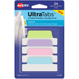 Avery Dennison Corporation 74769 Avery® Ultra Tabs Repositionable Tabs, 2-1/2" x 1", Pastel Blue, Pink, Purple, Green, 24/Pack image.