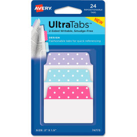 Avery Dennison Corporation 74773 Avery® Ultra Tabs Repositionable Tabs, 2" x 1-1/2", Dots Blue, Lavendar, Pink, 24/Pack image.
