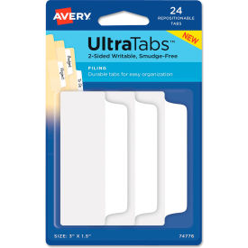 Avery Dennison Corporation 74776 Avery® Ultra Tabs Repositionable Tabs, 3" x 1-1/2", White, 24/Pack image.