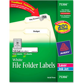 Avery Consumer Products 75366 Avery® Permanent Self-Adhesive Laser/Inkjet File Folder Labels, 3-7/16x2/3, WE, 1800/Box image.