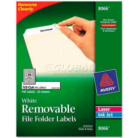 Avery-Dennison 8066 Avery® Removable Inkjet/Laser Filing Labels, 2/3 x 3-7/16, White, 750/Pack image.