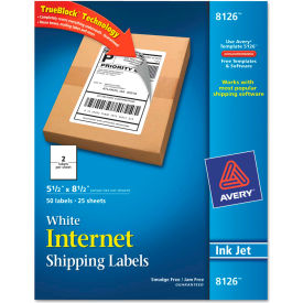 Avery Consumer Products 8126 Avery® Shipping Labels with TrueBlock Technology, 5-1/2 x 8-1/2, White, 50/Pack image.
