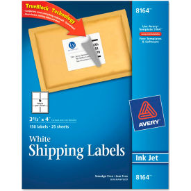 Avery Consumer Products 8164 Avery® Shipping Labels with TrueBlock Technology, 3-1/3 x 4, White, Ink Jet, 150/Pack image.
