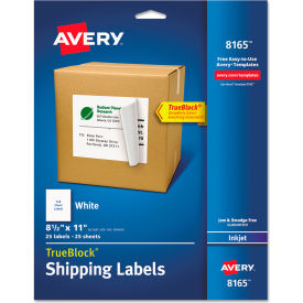 Avery Consumer Products 8165 Avery® White Shipping Labels With TrueBlock Technology, 8-1/2" x 11", 25 Labels Per Pack image.