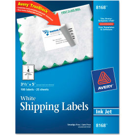 Avery Consumer Products 8168 Avery® Shipping Labels with TrueBlock Technology, 3-1/2 x 5, White, 100/Pack image.
