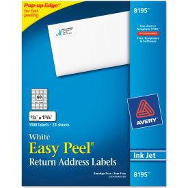 Avery Consumer Products 8195 Avery® Easy Peel Inkjet Return Address Labels, 2/3 x 1-3/4, White, 1500/Pack image.