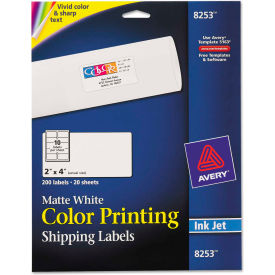 Avery Consumer Products 8253 Avery® Inkjet Labels for Color Printing, 2 x 4, Matte White, 200/Pack image.