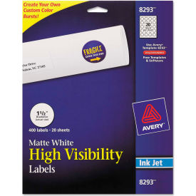 Avery Consumer Products 8293 Avery® Inkjet Labels for Color Printing, 1-1/2" Dia, Matte White, 400/Pack image.