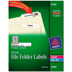 Avery-Dennison 8366 Avery® Permanent Self-Adhesive Laser/Inkjet File Folder Labels, White, 750/Pack image.