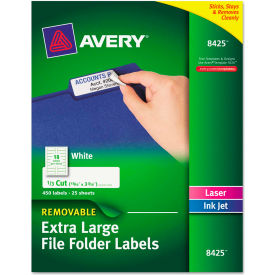 Avery Consumer Products 8425 Avery® Removable Extra-Large 1/3-Cut File Folder Labels, 15/16 x 3-7/16, White, 450/Pk image.