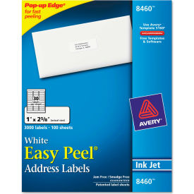 Avery Consumer Products 8460 Avery® Easy Peel Inkjet Address Labels, 1 x 2-5/8, White, 3000/Box image.