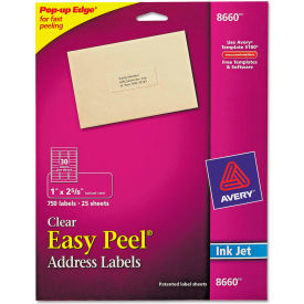 Avery Consumer Products 8660 Avery® Easy Peel Inkjet Mailing Labels, 1 x 2-5/8, Clear, 750/Pack image.