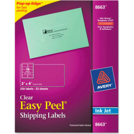 Avery Consumer Products 8663 Avery® Easy Peel Inkjet Mailing Labels, 2 x 4, Clear, 250/Pack image.