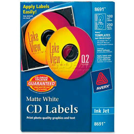 Avery-Dennison 8691 Avery 8691 Inkjet CD/DVD Labels, Matte White, 100/Pack image.