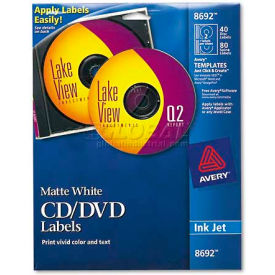 Avery-Dennison 8692 Avery 8692 Inkjet CD/DVD Labels, Matte White, 40/Pack image.