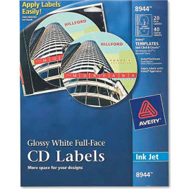 Avery-Dennison 8944 Avery 8944 Inkjet Full-Face CD Labels, Glossy White, 20/Pack image.