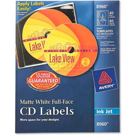 Avery-Dennison 8960 Avery 8960 Inkjet Full-Face CD Labels, Matte White, 40/Pack image.
