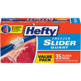 Hefty One Zip Slider Freezer Bags 1 Qt. 7""W x 8""L 2.5 Mil Clear 35/Pack