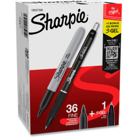 Sharpie® Permanent Marker Fine Point Black 36/Pack with (1) Bonus S-Gel 0.7 mm Black Ink Pen