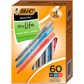 Bic Corporation GSM609AST BIC® Round Stic Xtra Precision Stick Ballpoint Pen, 1mm, Assorted Ink/Barrel, 60/Pack image.