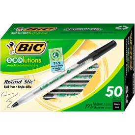 Bic Corporation GSME509BK BIC® Ecolutions Round Stic Stick Ballpoint Pen, 1mm, Black Ink, Clear Barrel, 50/Pack image.