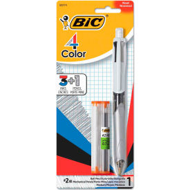 Bic Corporation MMLP1-AST BIC® 3 + 1 Retractable Ballpoint Pen/Pencil, Black/Blue/Red Ink, Gray/White Barrel image.