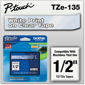 Brother International Corp TZE135 Brother® P-Touch® TZe Labeling Tape, 1/2"W, White on Clear image.