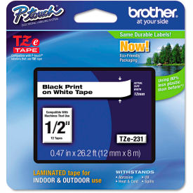 Brother International Corp BRTTZE231 Brother® P-Touch® Tze Labeling Tape, 1/2"W, Black on White image.