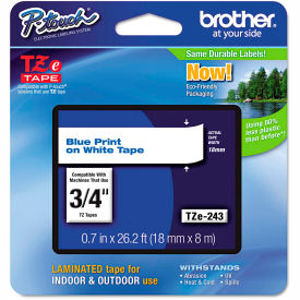 Brother International Corp TZE243 Brother® P-Touch® TZe Labeling Tape, 3/4"W, Blue on White image.