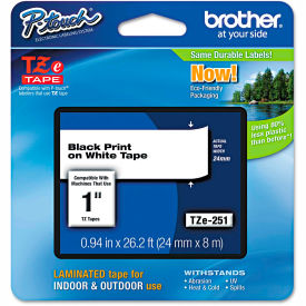 Brother International Corp TZE251 Brother® P-Touch® TZe Labeling Tape, 1"W, Black on White image.
