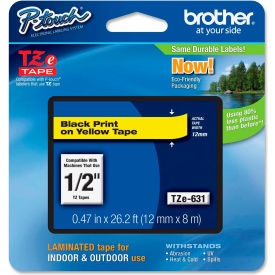 Brother International Corp TZE631 Brother® P-Touch® TZe Labeling Tape, 1/2"W, Black on Yellow image.