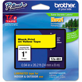 Brother International Corp TZE651 Brother® P-Touch® TZe Labeling Tape, 1"W, Black on Yellow image.
